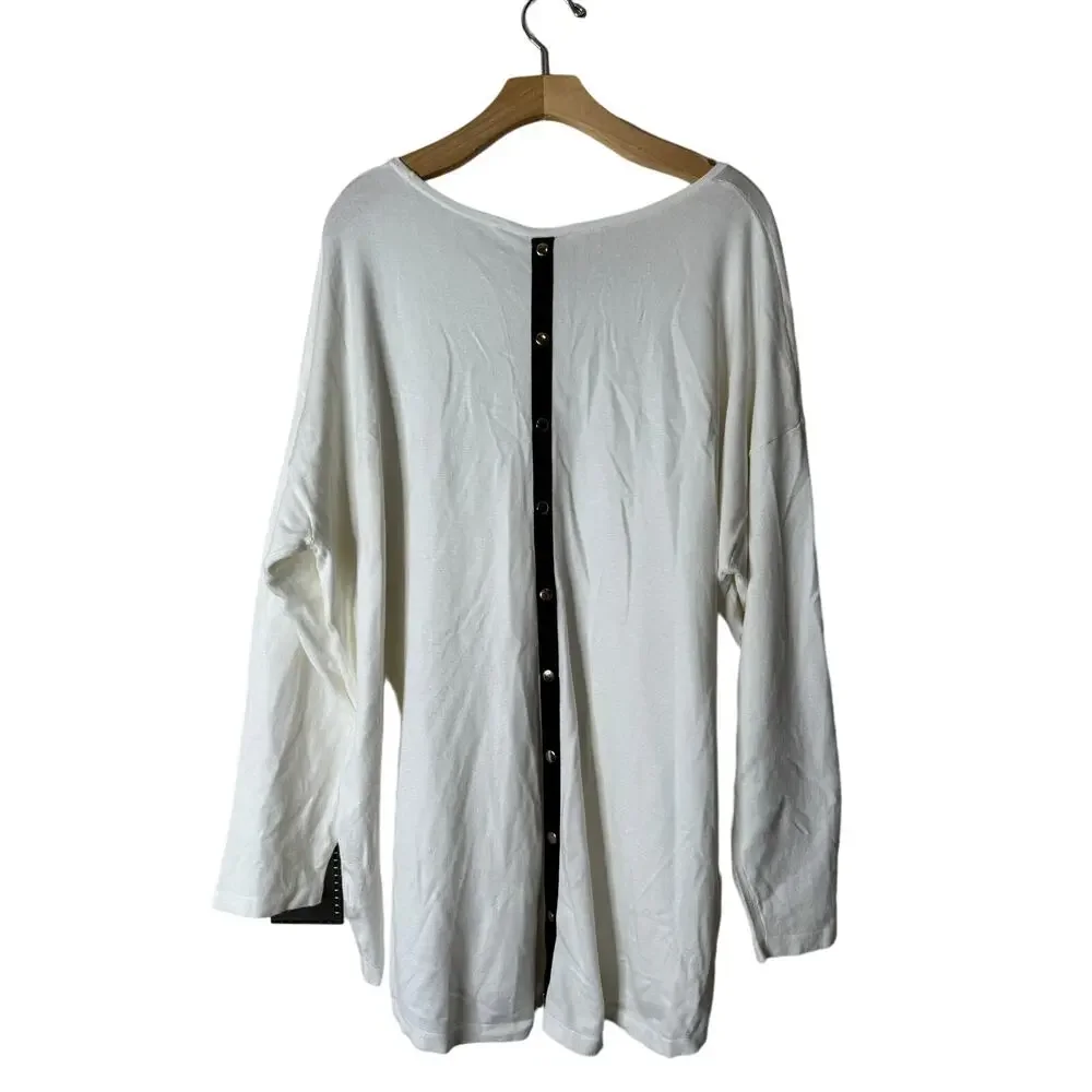 Soft Surroundings Women's Plus 2X Trieste Button-Back Cream Sweater